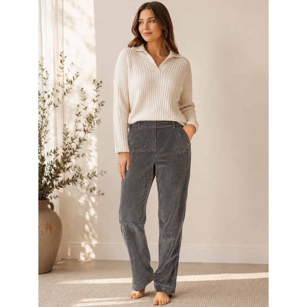 Zac & Rachel Gray Velour Pants Size 8 Flat Front Stretch Soft Career Casual